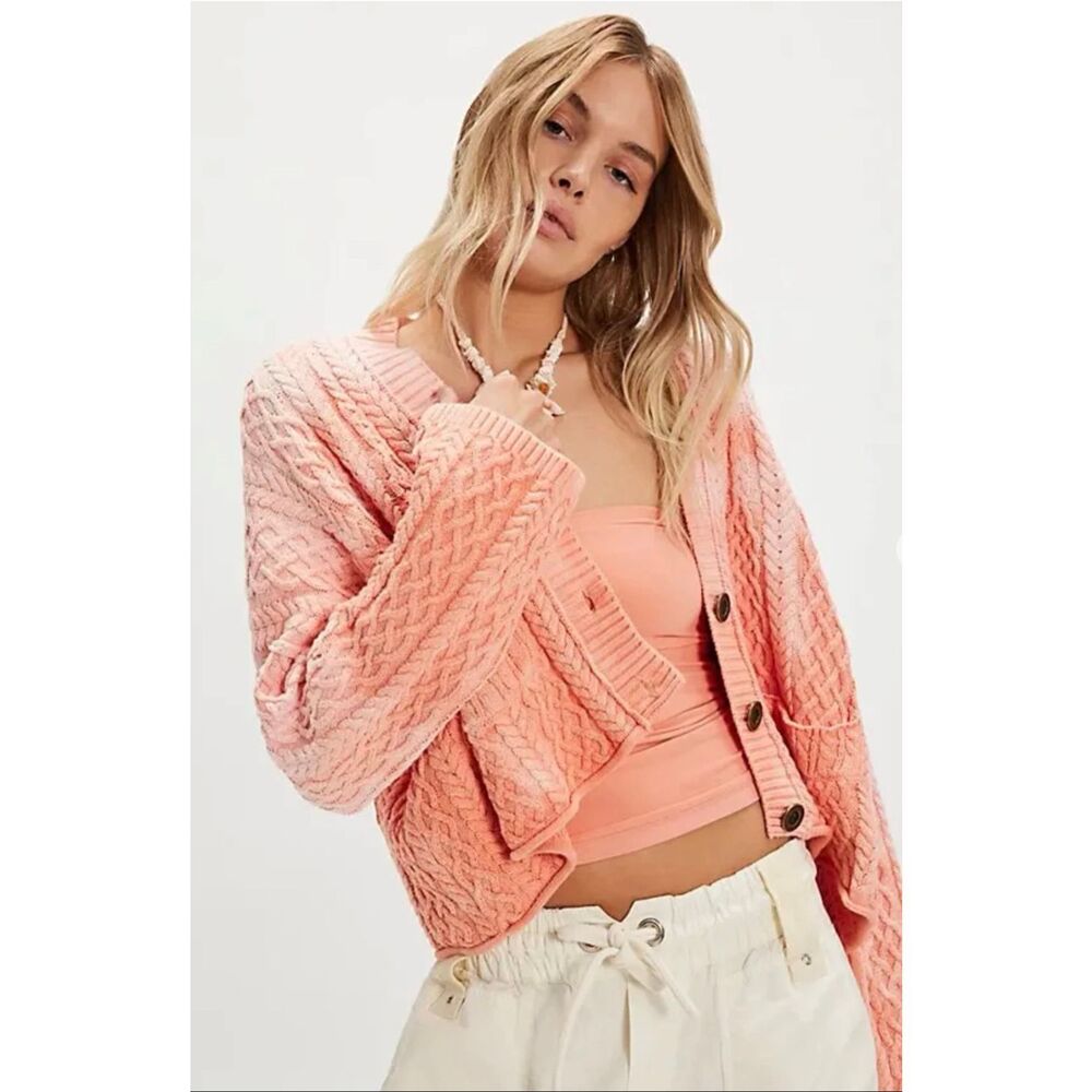 Free People Washed Ashore Cable Knit Cardigan Size M
